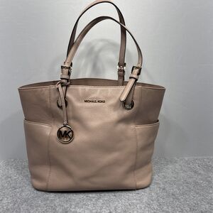 Michael Kors Pebbled Leather Tote Bag Double Strap Dusty Pink Shoulder Purse